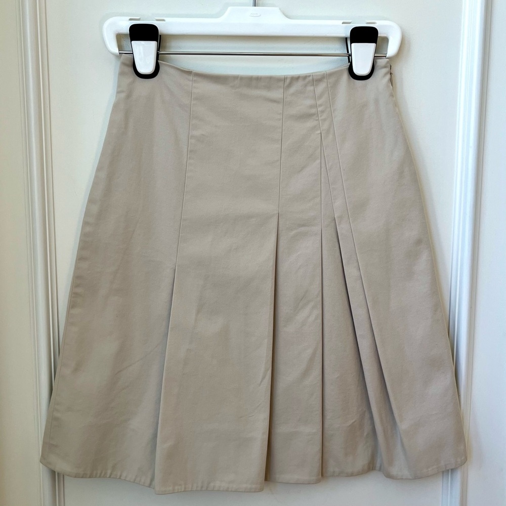 Akris Punto Beige Khaki A-Line Pleated Cotton Skirt Women’s Size 4